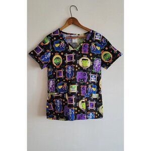 Sb Scrubs Halloween Top Size Xs Black Witch Ghost Skeleton Vampire